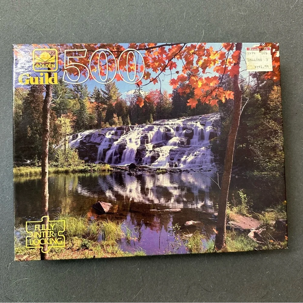 VINTAGE 500pc nature themed puzzle, waterfalls, river, trees, sky